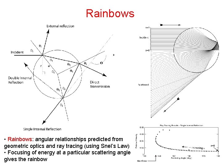 Rainbows • Rainbows: angular relationships predicted from geometric optics and ray tracing (using Snel’s
