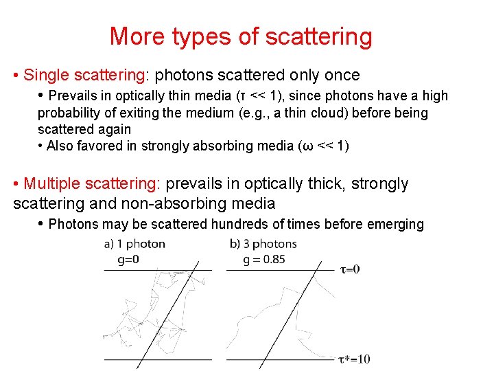 More types of scattering • Single scattering: photons scattered only once • Prevails in