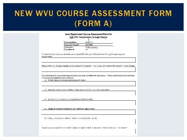 NEW WVU COURSE ASSESSMENT FORM (FORM A) 
