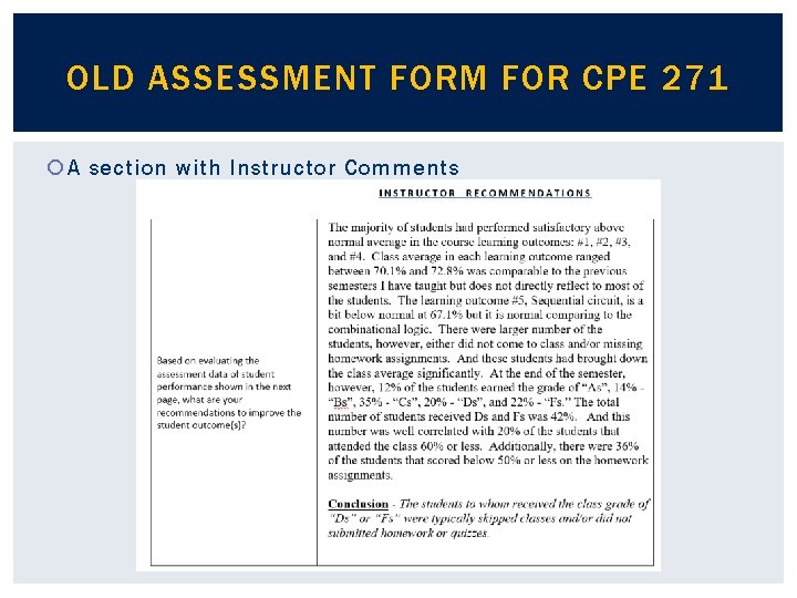 OLD ASSESSMENT FORM FOR CPE 271 A section with Instructor Comments 