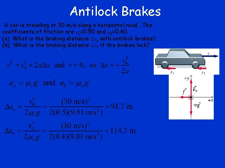 Antilock Brakes A car is traveling at 30 m/s along a horizontal road. The