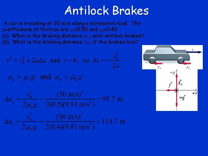 Antilock Brakes A car is traveling at 30 m/s along a horizontal road. The Antilock Brakes A car is traveling at 30 m/s along a horizontal road. The