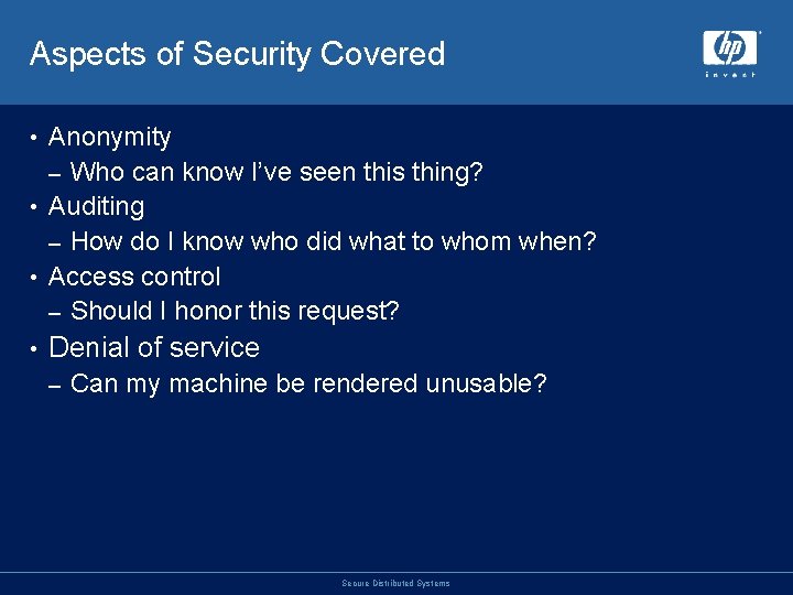 Aspects of Security Covered Anonymity – Who can know I’ve seen this thing? •