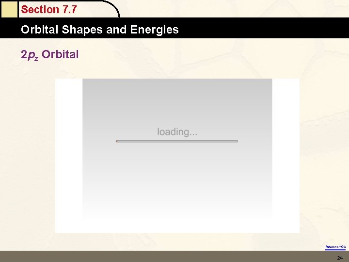 Section 7. 7 Orbital Shapes and Energies 2 pz Orbital Return to TOC 24