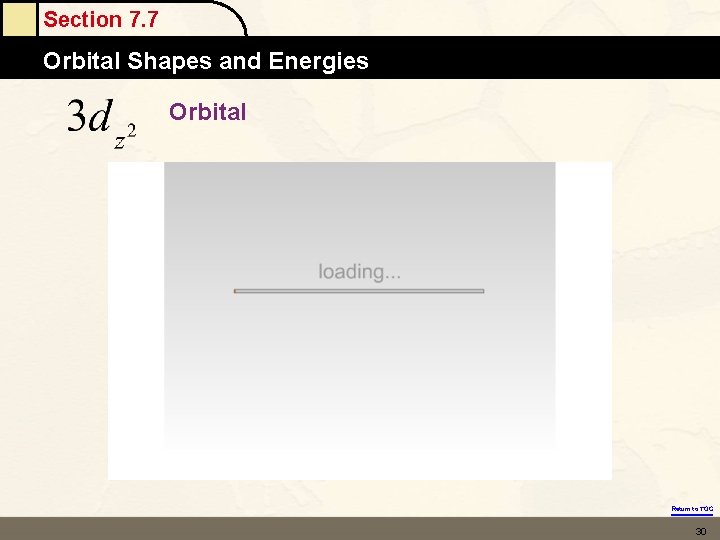 Section 7. 7 Orbital Shapes and Energies Orbital Return to TOC 30 