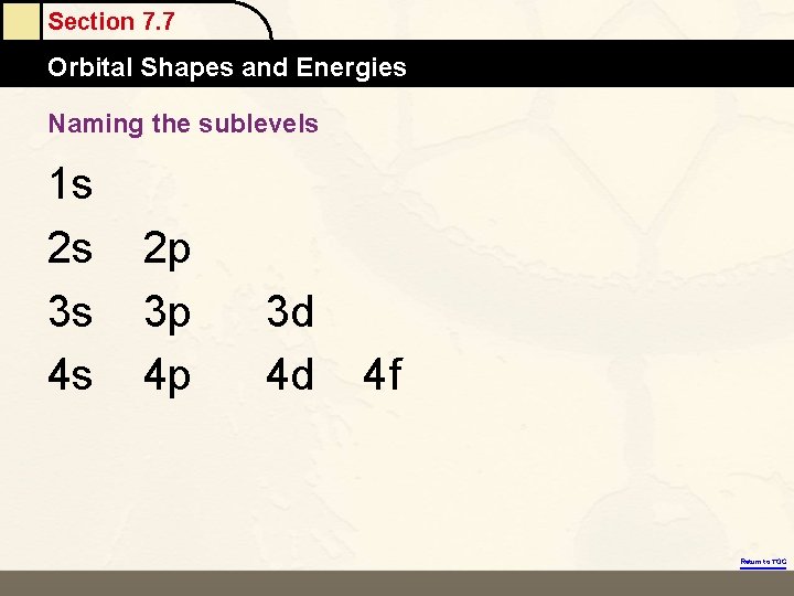 Section 7. 7 Orbital Shapes and Energies Naming the sublevels 1 s 2 s