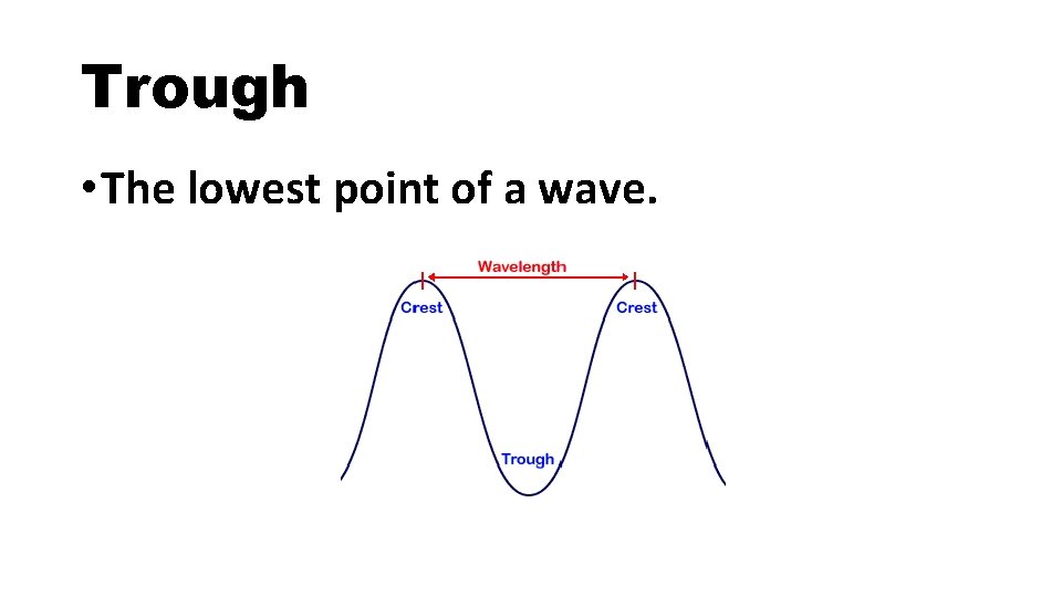 Trough • The lowest point of a wave. 