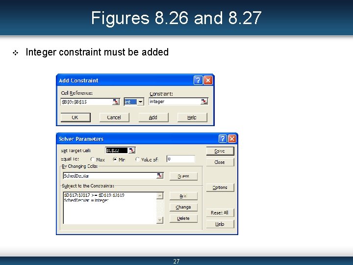 Figures 8. 26 and 8. 27 v Integer constraint must be added 27 