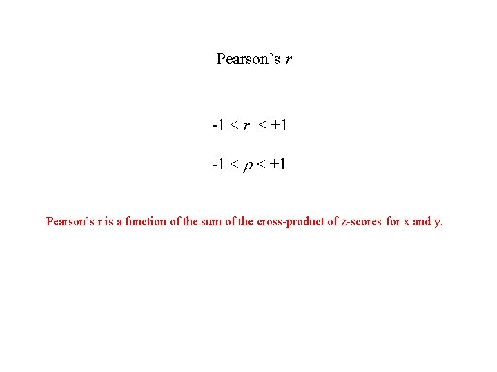 Pearson’s r -1 r +1 -1 +1 Pearson’s r is a function of the