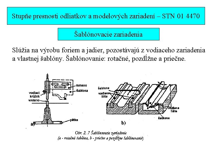 Stupňe presnosti odliatkov a modelových zariadení – STN 01 4470 Šablónovacie zariadenia Slúžia na