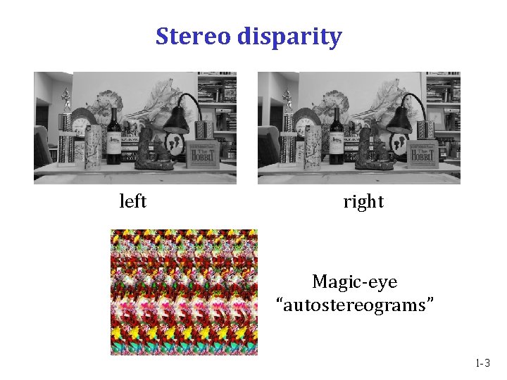 Stereo disparity left right Magic-eye “autostereograms” 1 -3 