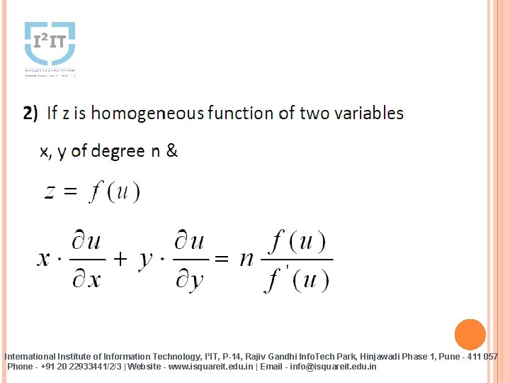 International Institute of Information Technology, I²IT, P-14, Rajiv Gandhi Info. Tech Park, Hinjawadi Phase