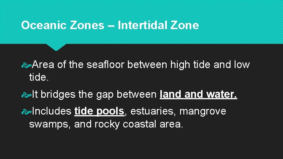 Oceanic Zones – Intertidal Zone Area of the seafloor between high tide and low