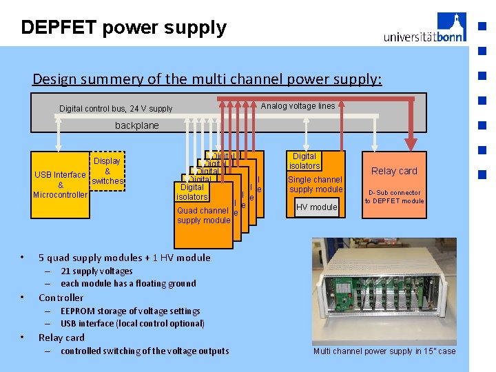 DEPFET power supply Design summery of the multi channel power supply: Analog voltage lines