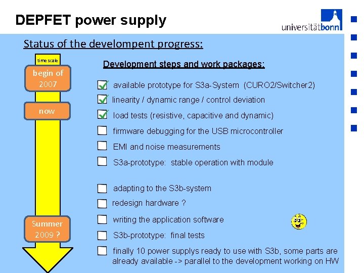 DEPFET power supply Status of the develompent progress: time scale begin of 2007 Development