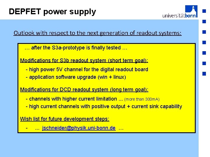 DEPFET power supply Outlook with respect to the next generation of readout systems: …