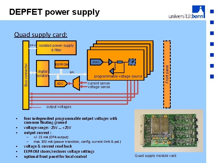 DEPFET power supply Quad supply card: isolated power supply & filter EEPROM digital isolators