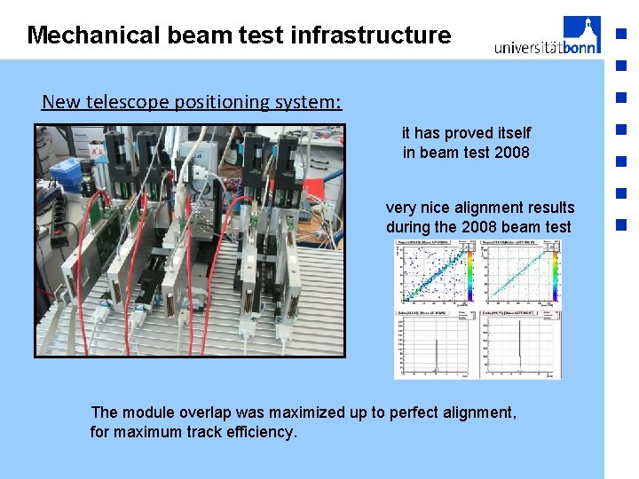 Mechanical beam test infrastructure New telescope positioning system: it has proved itself in beam