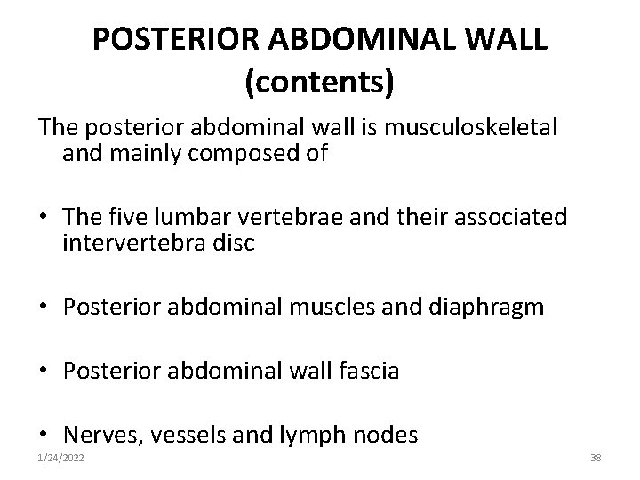 POSTERIOR ABDOMINAL WALL (contents) The posterior abdominal wall is musculoskeletal and mainly composed of