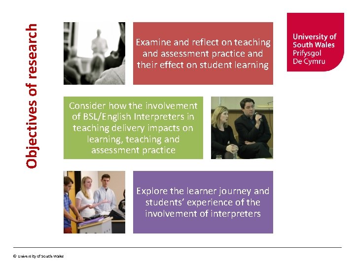 Objectives of research Examine and reflect on teaching and assessment practice and their effect
