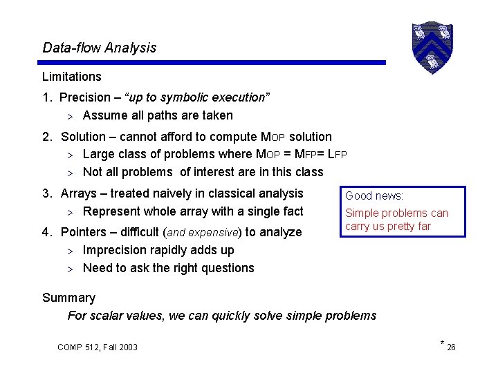 Data-flow Analysis Limitations 1. Precision – “up to symbolic execution” > Assume all paths