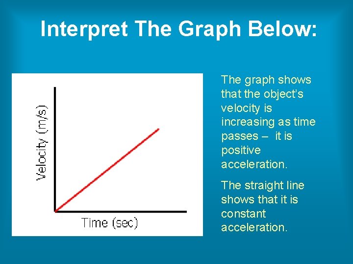 Interpret The Graph Below: The graph shows that the object’s velocity is increasing as