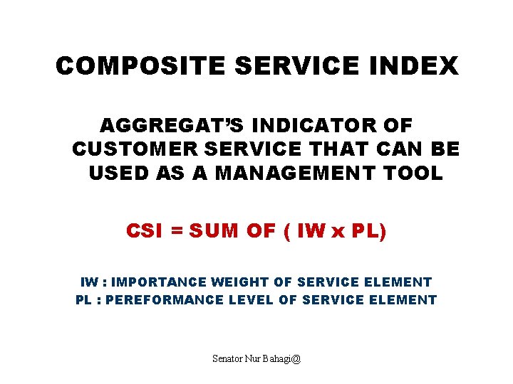COMPOSITE SERVICE INDEX AGGREGAT’S INDICATOR OF CUSTOMER SERVICE THAT CAN BE USED AS A
