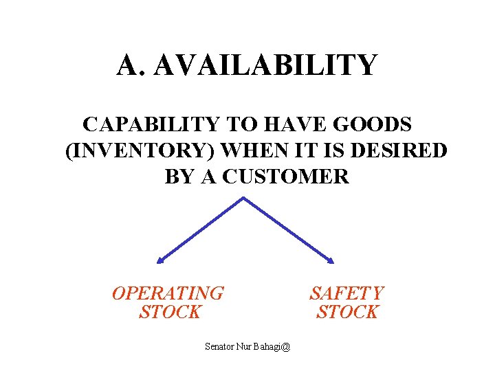 A. AVAILABILITY CAPABILITY TO HAVE GOODS (INVENTORY) WHEN IT IS DESIRED BY A CUSTOMER