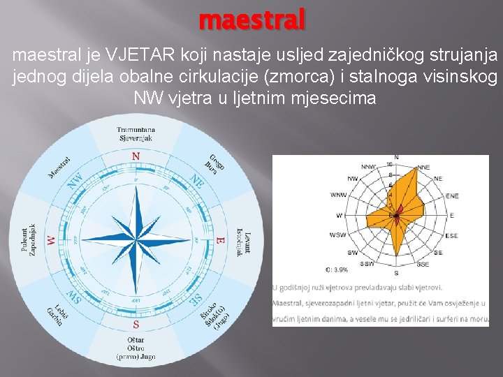 maestral je VJETAR koji nastaje usljed zajedničkog strujanja jednog dijela obalne cirkulacije (zmorca) i