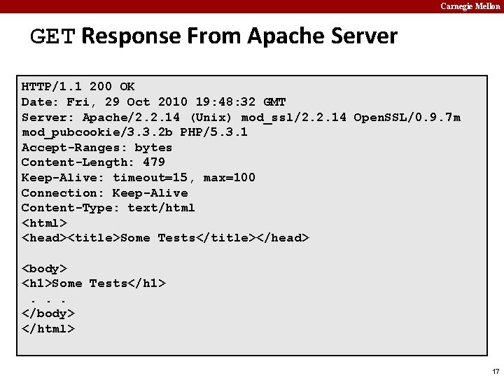 Carnegie Mellon GET Response From Apache Server HTTP/1. 1 200 OK Date: Fri, 29