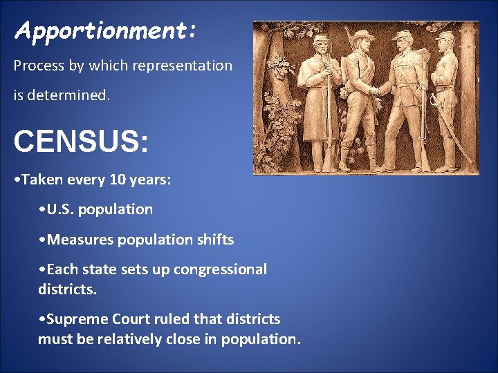 Apportionment: Process by which representation is determined. CENSUS: • Taken every 10 years: •
