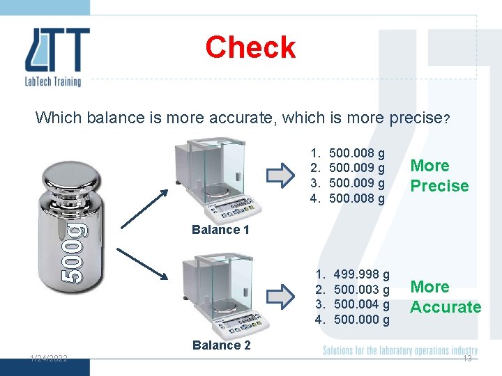 Check Which balance is more accurate, which is more precise? 500 g 1. 2.
