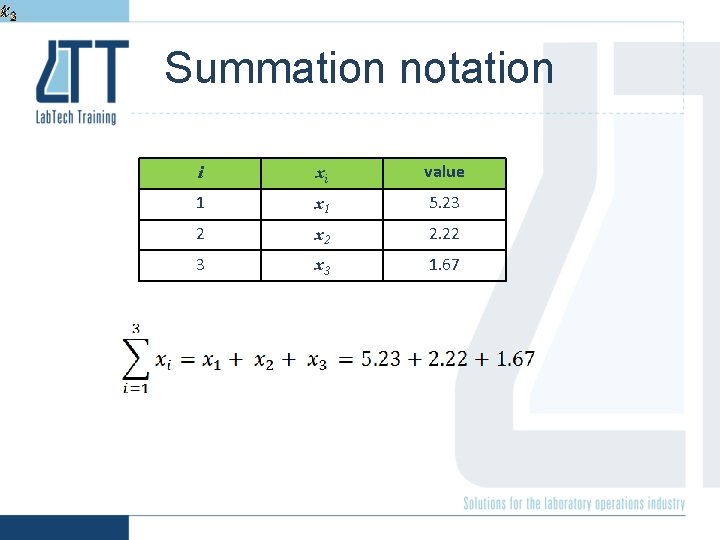 Summation notation i xi value 1 x 1 5. 23 2 x 2 2.