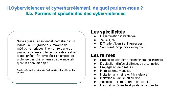 II. Cyberviolences et cyberharcèlement, de quoi parlons-nous ? II. b. Formes et spécificités des