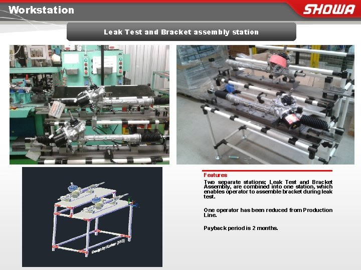 Workstation Leak Test and Bracket assembly station Features Two separate stations; Leak Test and