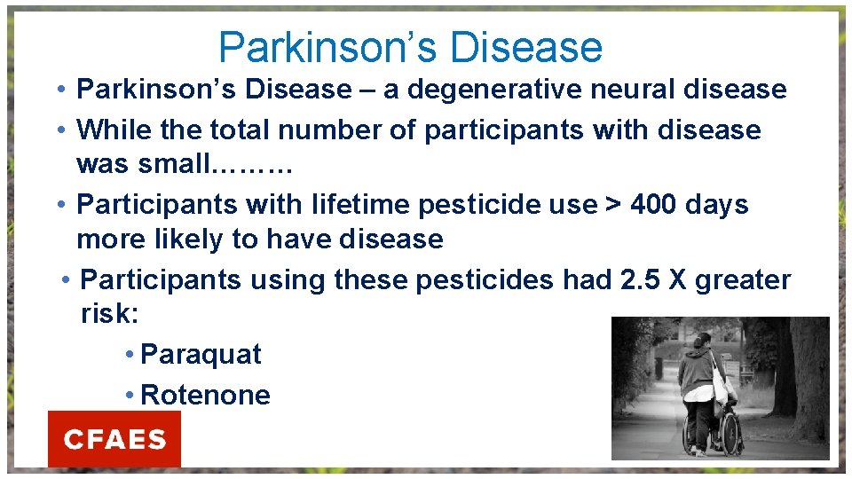 Parkinson’s Disease • Parkinson’s Disease – a degenerative neural disease • While the total