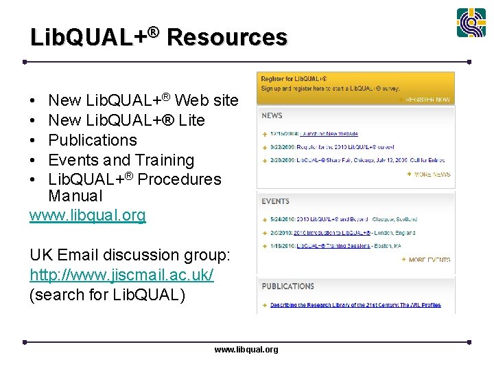 Lib. QUAL+® Resources • • • New Lib. QUAL+® Web site New Lib. QUAL+®