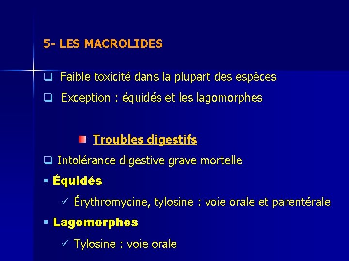 5 - LES MACROLIDES q Faible toxicité dans la plupart des espèces q Exception