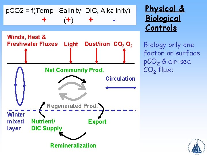p. CO 2 = f(Temp. , Salinity, DIC, Alkalinity) + ( +) + Winds,