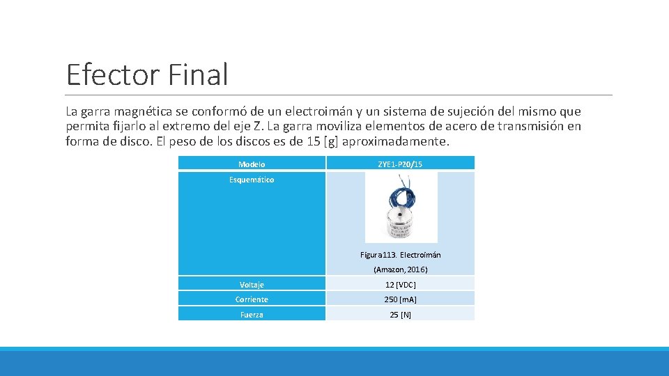 Efector Final La garra magnética se conformó de un electroimán y un sistema de