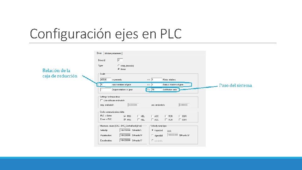 Configuración ejes en PLC 