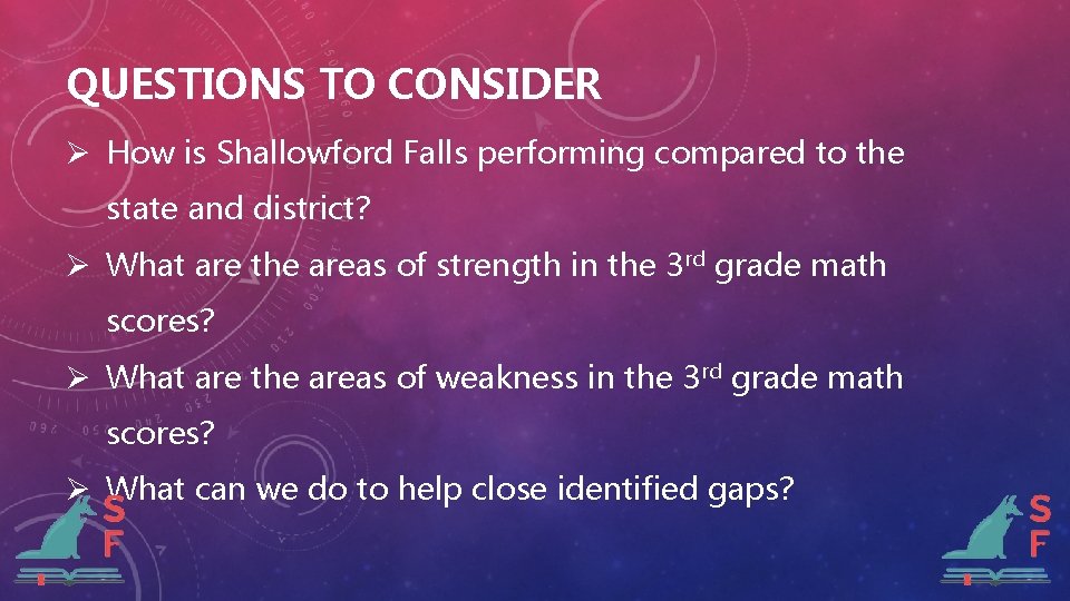 QUESTIONS TO CONSIDER Ø How is Shallowford Falls performing compared to the state and