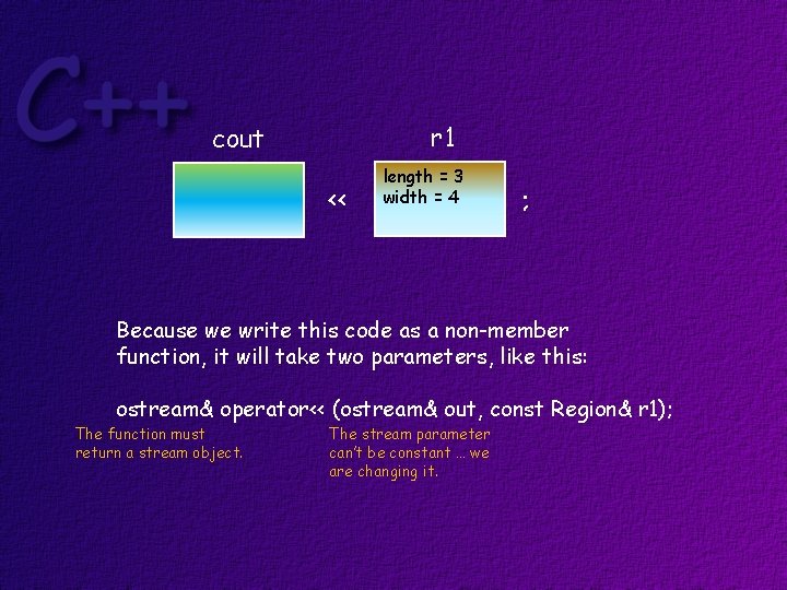 r 1 cout << length = 3 width = 4 ; Because we write