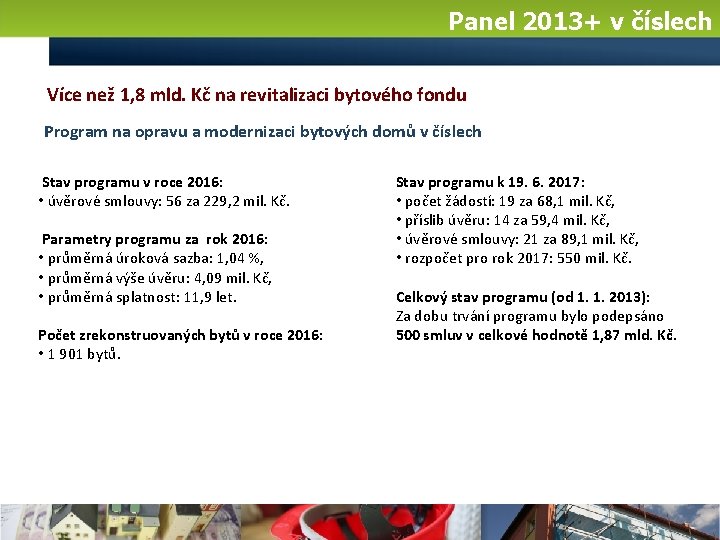 Panel 2013+ v číslech Více než 1, 8 mld. Kč na revitalizaci bytového fondu