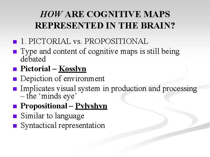 HOW ARE COGNITIVE MAPS REPRESENTED IN THE BRAIN? n n n n 1. PICTORIAL