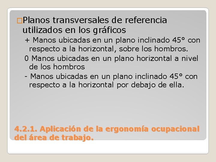 �Planos transversales de referencia utilizados en los gráficos + Manos ubicadas en un plano