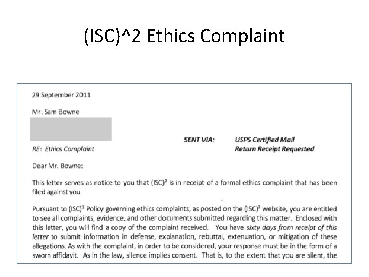 (ISC)^2 Ethics Complaint 