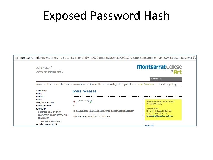 Exposed Password Hash 