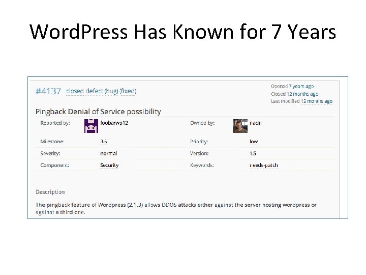 Word. Press Has Known for 7 Years 