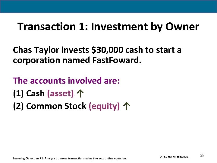 Transaction 1: Investment by Owner Chas Taylor invests $30, 000 cash to start a Transaction 1: Investment by Owner Chas Taylor invests $30, 000 cash to start a
